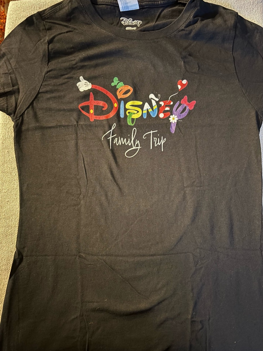 Disney Black Short Sleeve Tee with Rainbow Logo - "Family Trip"